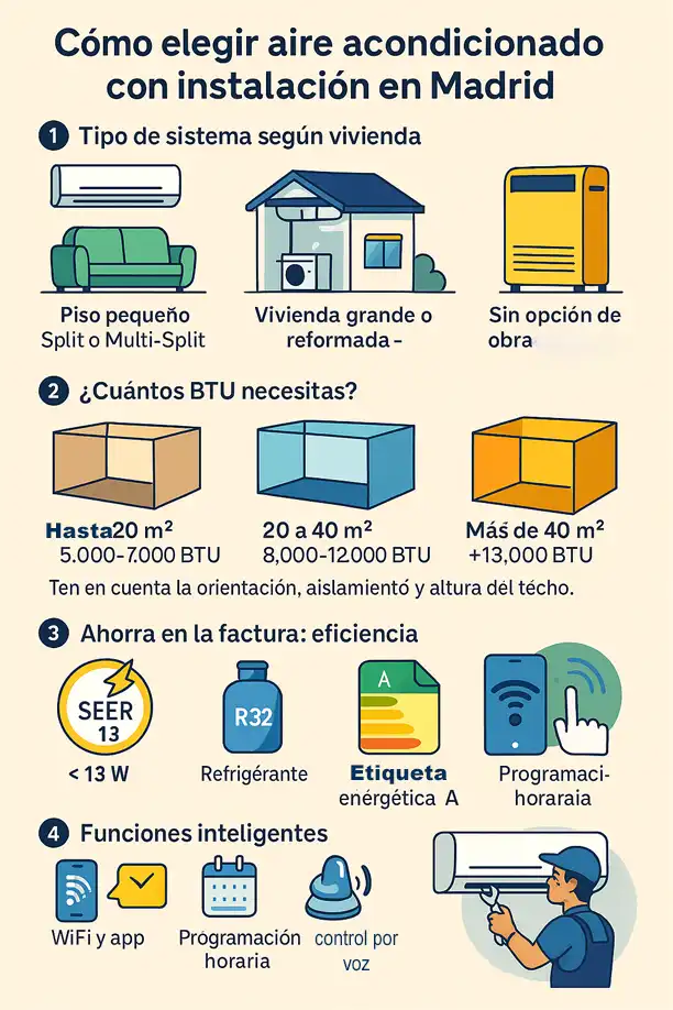 Cómo elegir un aire acondicionado con instalación incluida en Madrid