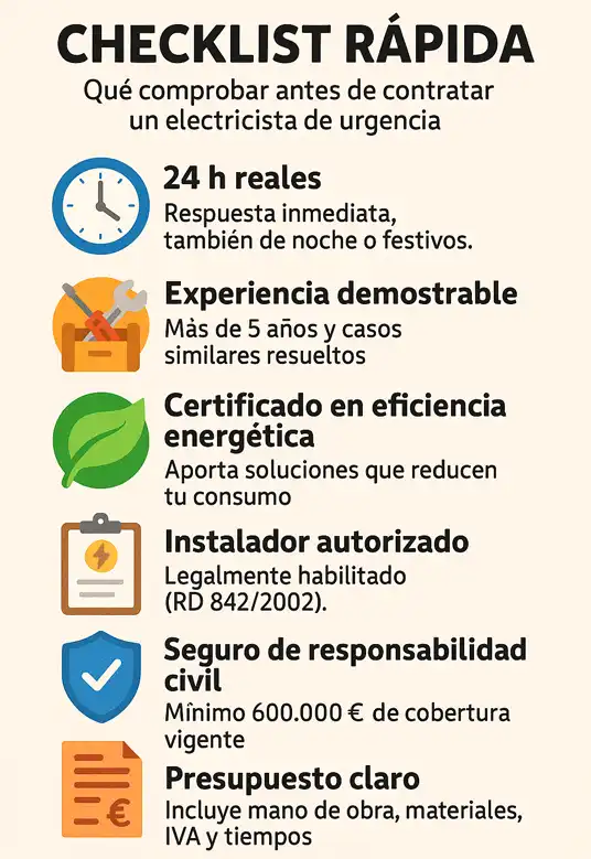 Qué debes comprobar antes de contratar un electricista infografía